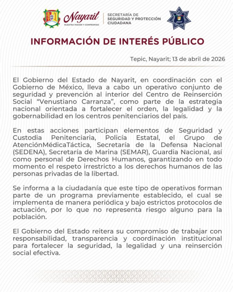 OPERATIVO AL INTERIOR DEL PENAL ES PARA SEGURIDAD Y PREVENCIÓN, INFORMA EL GOBIERNO